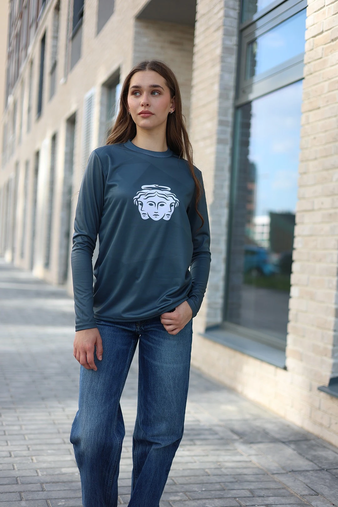 Лонгслив Гэлэкси Плюс женский из кулирки пэ с полной запечаткой "3 Heads"#3