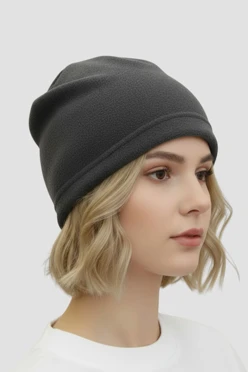 Купить шапку Руби флисовую однослойную взрослую, однотонную темно-серую