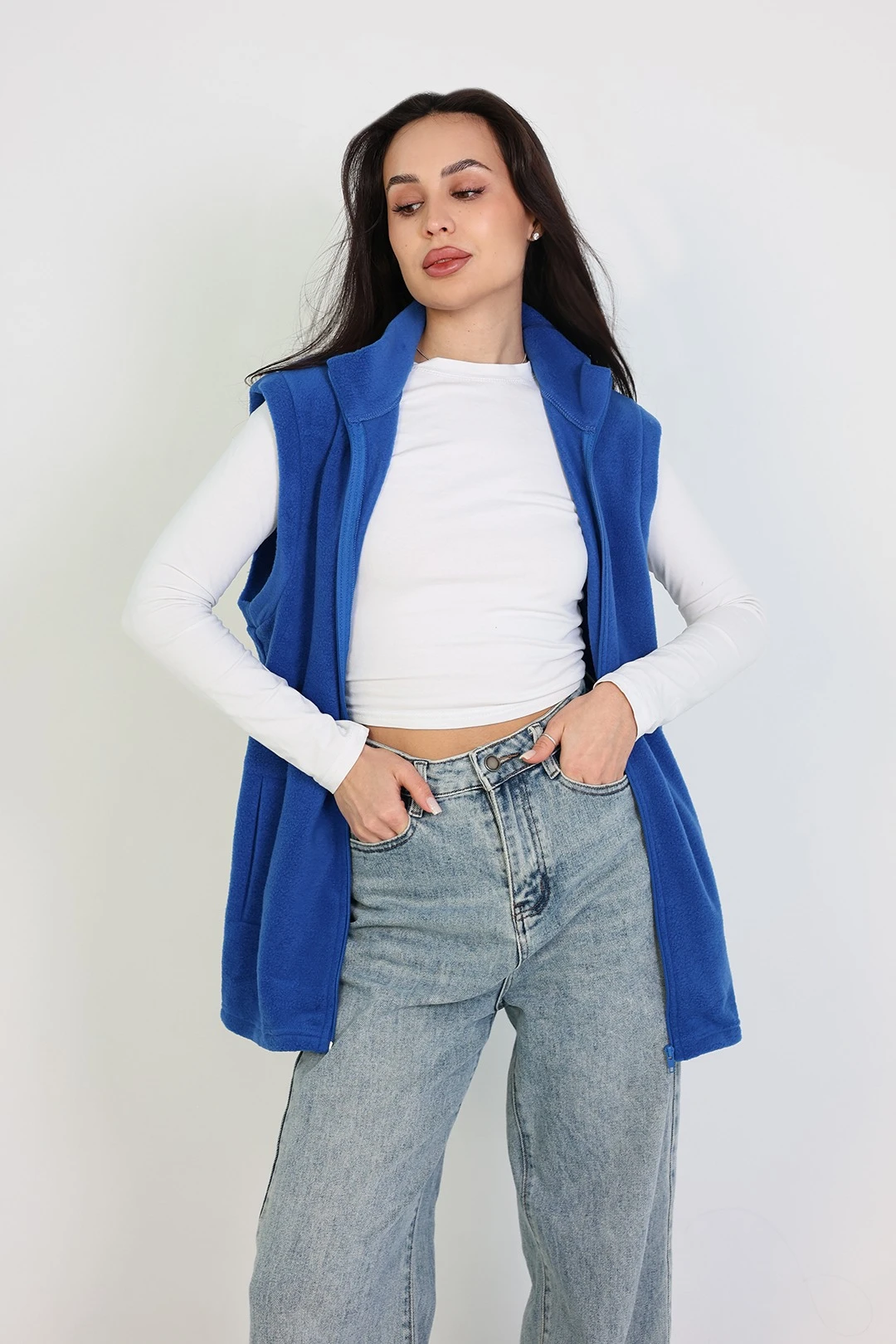 Жилет Браво флисовый без капюшона унисекс, однотонный синий#2 Жилет Браво флисовый без капюшона унисекс, однотонный синий#2