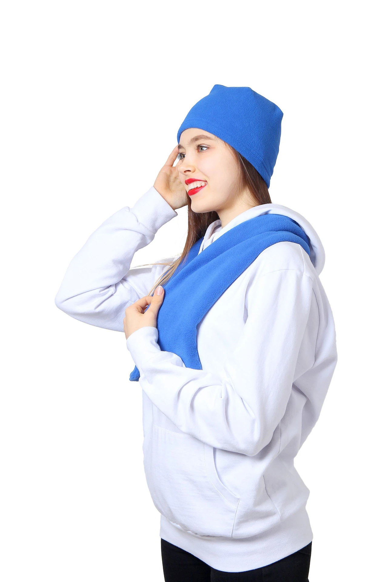 Шапка Вайт флисовая однослойная взрослая, однотонная синяя#1