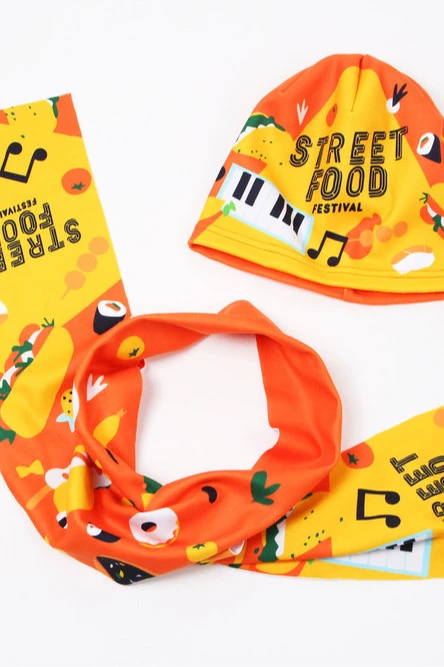 Шапка Лав флисовая однослойная взрослая, с полной запечаткой "Street food"#7